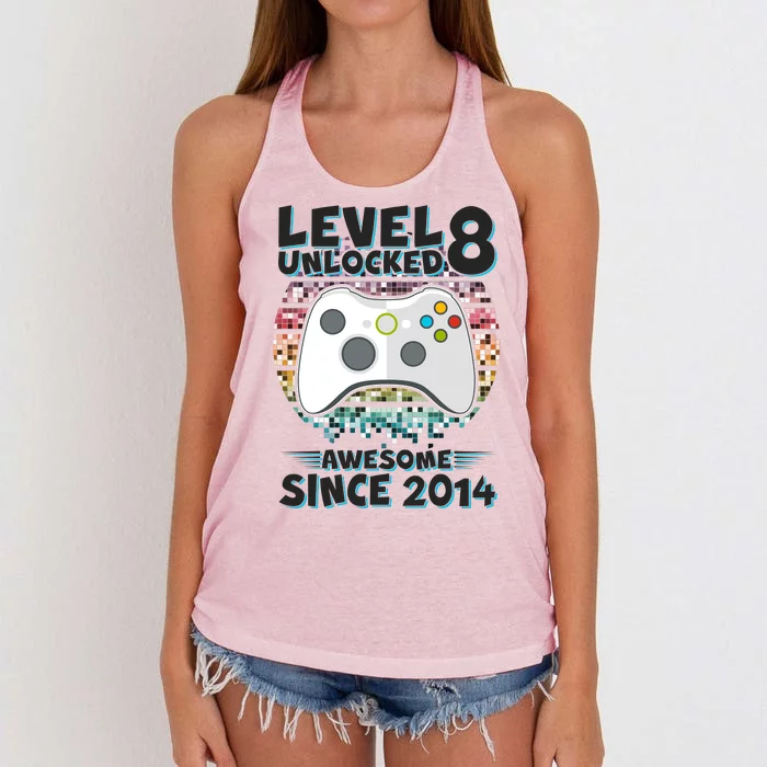 Cool Level 8 Unlocked Awesome Since 2014 Gamer Women's Knotted Racerback Tank