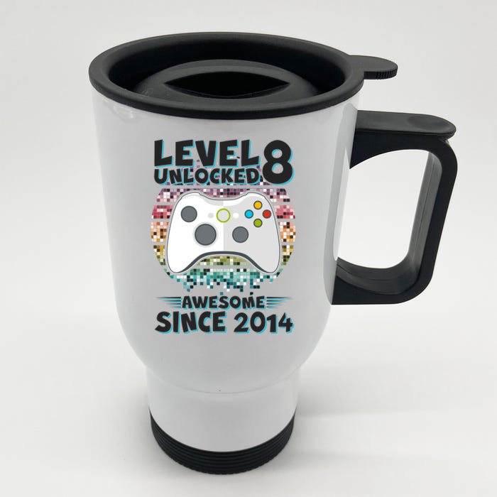 Cool Level 8 Unlocked Awesome Since 2014 Gamer Front & Back Stainless Steel Travel Mug