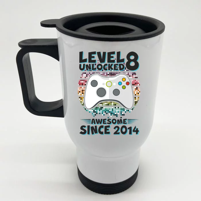 Cool Level 8 Unlocked Awesome Since 2014 Gamer Front & Back Stainless Steel Travel Mug