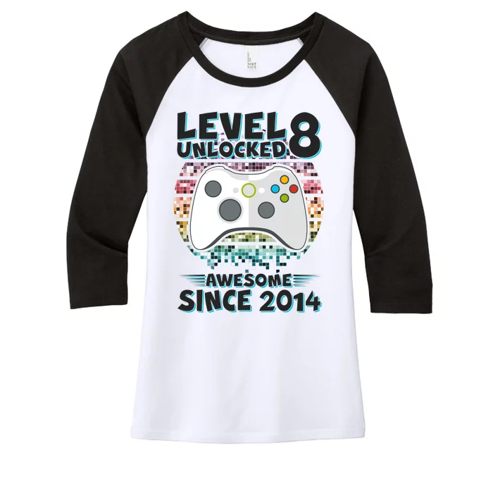 Cool Level 8 Unlocked Awesome Since 2014 Gamer Women's Tri-Blend 3/4-Sleeve Raglan Shirt