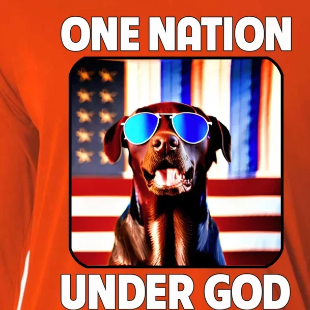 Chocolate Lab American Flag One Nation Under God Patriotic Great Gift Cooling Performance Long Sleeve Crew