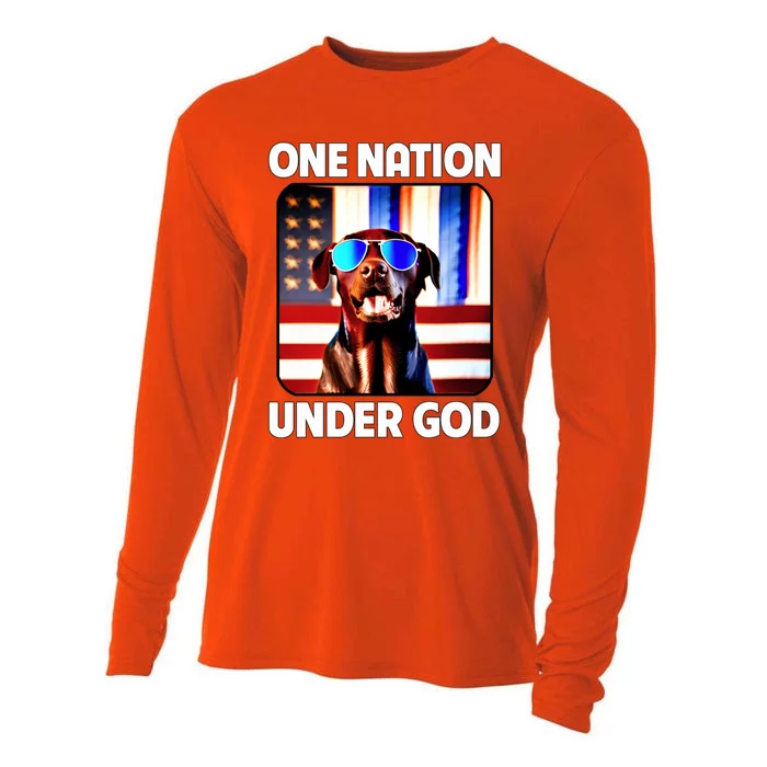 Chocolate Lab American Flag One Nation Under God Patriotic Great Gift Cooling Performance Long Sleeve Crew