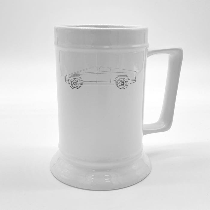 Cybertrucks Line Art Futuristic Truck Cyber Design Ev Fan Front & Back Beer Stein