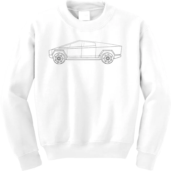 Cybertrucks Line Art Futuristic Truck Cyber Design Ev Fan Kids Sweatshirt