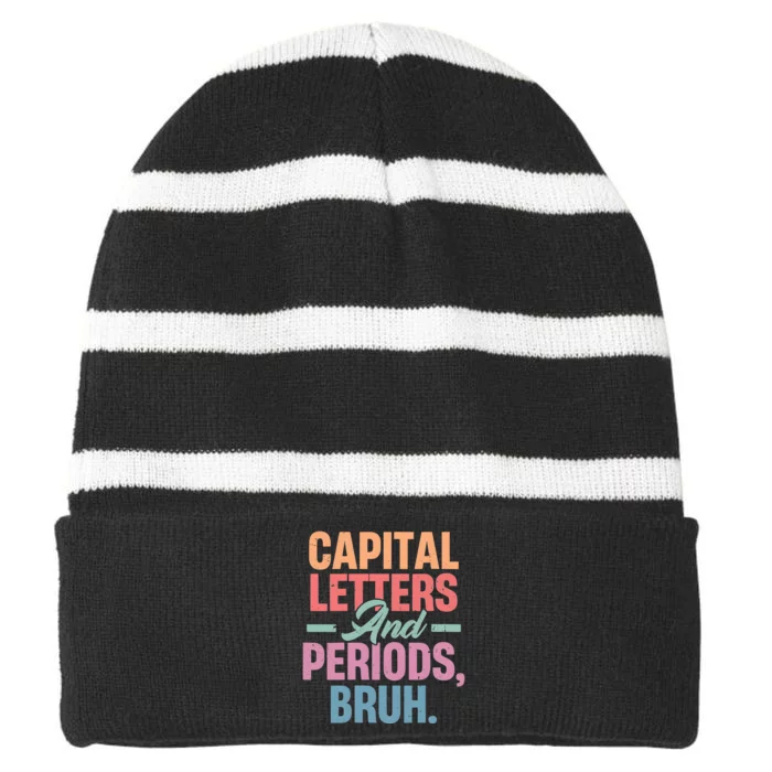 Capital Letters And Periods Bruh Striped Beanie with Solid Band