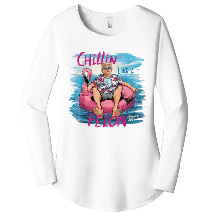 Chillin Like A Felon Funny Trump For President Summer 2024 Women's Perfect Tri Tunic Long Sleeve Shirt