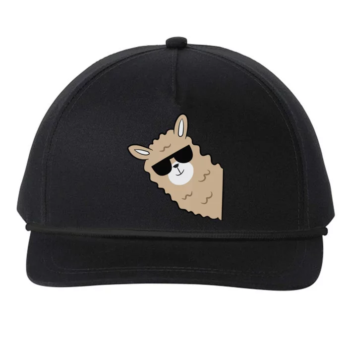 Cute Llama Alpaca With Sunglasses Funny Llama Snapback Five-Panel Rope Hat