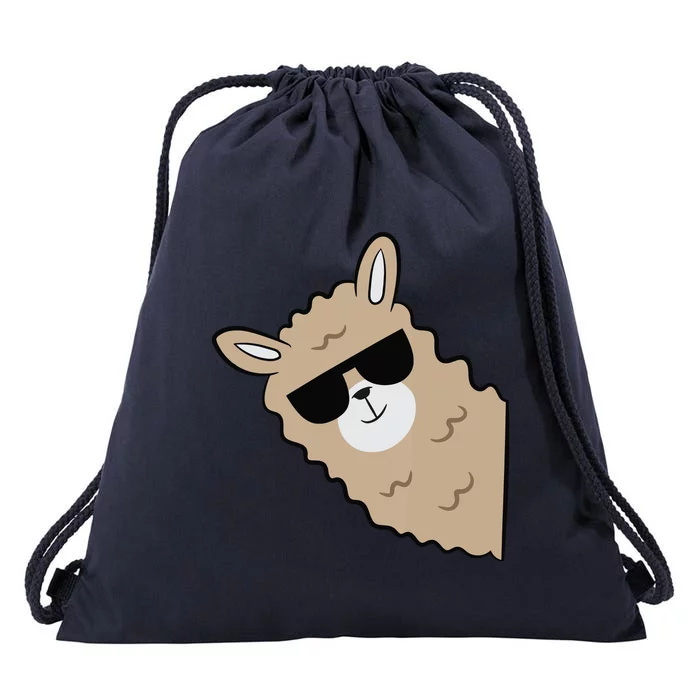 Cute Llama Alpaca With Sunglasses Funny Llama Drawstring Bag