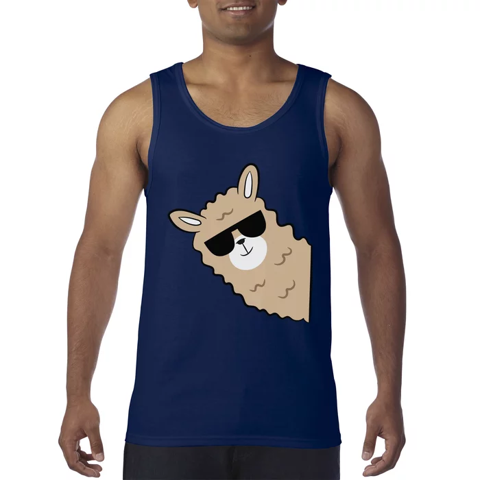 Cute Llama Alpaca With Sunglasses Funny Llama Tank Top