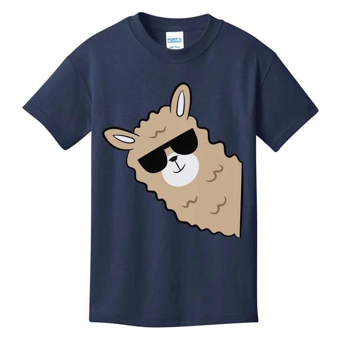 Cute Llama Alpaca With Sunglasses Funny Llama Kids T-Shirt