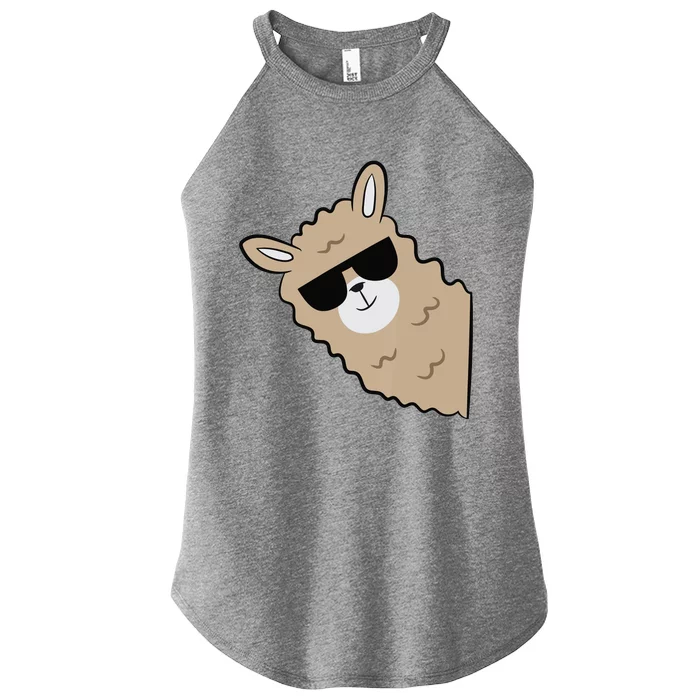 Cute Llama Alpaca With Sunglasses Funny Llama Women’s Perfect Tri Rocker Tank