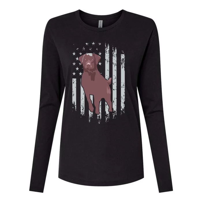 Chocolate Lab American Flag Brown Labrador Retriever Owner Womens Cotton Relaxed Long Sleeve T-Shirt