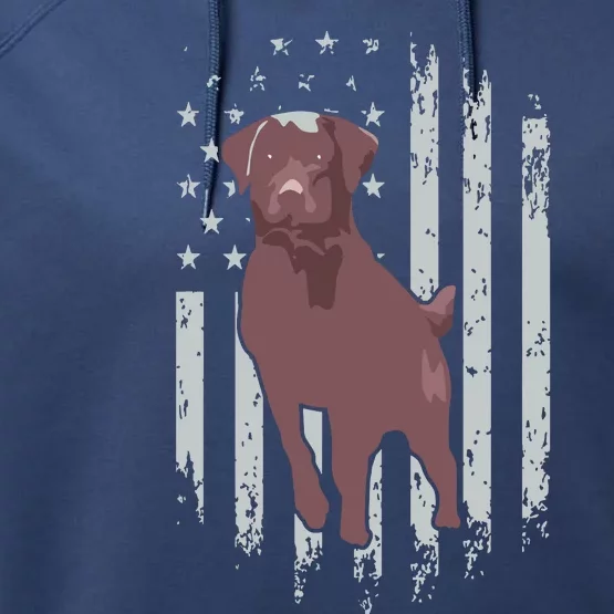 Chocolate Lab American Flag Brown Labrador Retriever Owner Performance Fleece Hoodie