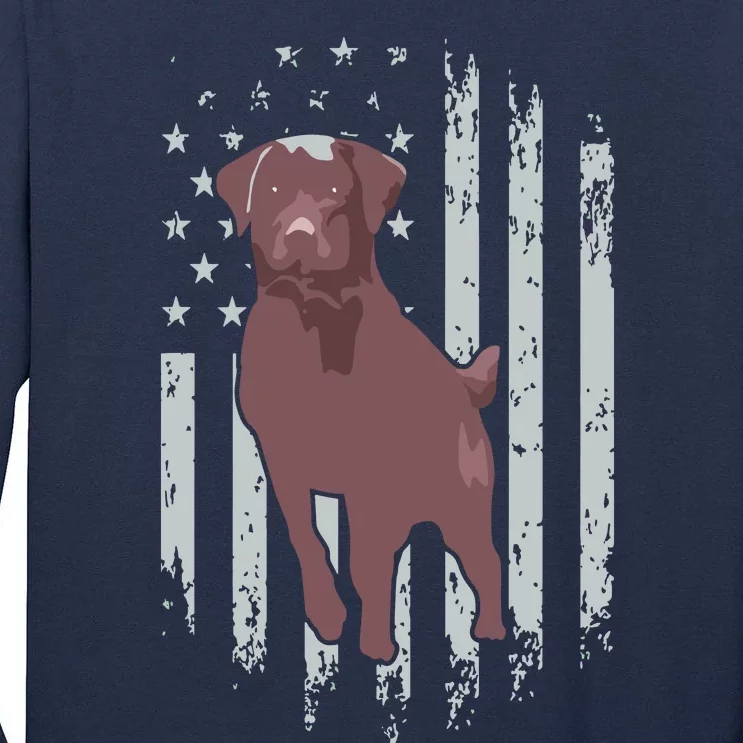 Chocolate Lab American Flag Brown Labrador Retriever Owner Tall Long Sleeve T-Shirt