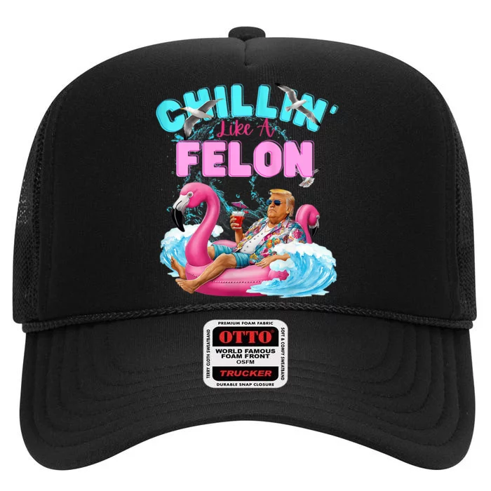 Chillin Like A Felon Summer Retro Pool High Crown Mesh Trucker Hat