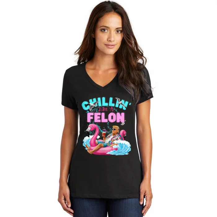 Chillin Like A Felon Summer Retro Pool Women's V-Neck T-Shirt