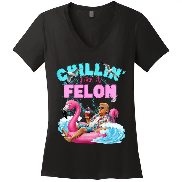 Chillin Like A Felon Summer Retro Pool Women's V-Neck T-Shirt