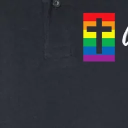 Christian LGBTQ Ally Rainbow Pride Flag Cross Softstyle Adult Sport Polo