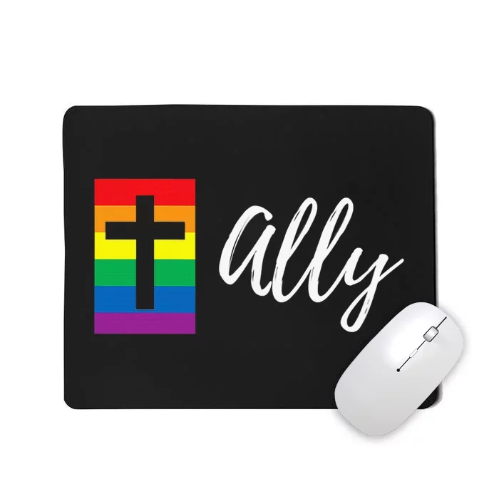 Christian LGBTQ Ally Rainbow Pride Flag Cross Mousepad