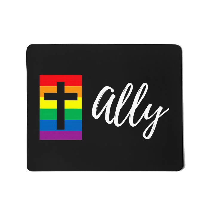 Christian LGBTQ Ally Rainbow Pride Flag Cross Mousepad