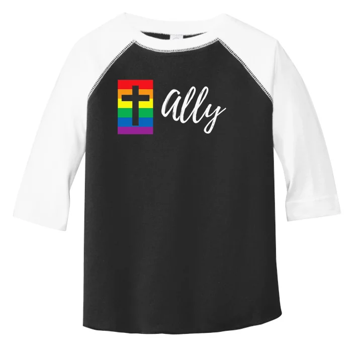 Christian LGBTQ Ally Rainbow Pride Flag Cross Toddler Fine Jersey T-Shirt