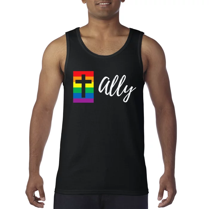 Christian LGBTQ Ally Rainbow Pride Flag Cross Tank Top