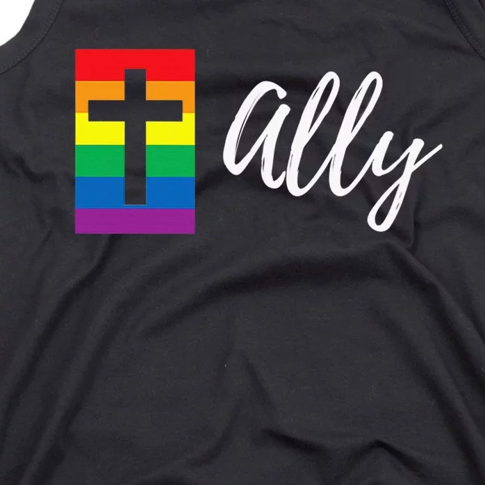 Christian LGBTQ Ally Rainbow Pride Flag Cross Tank Top