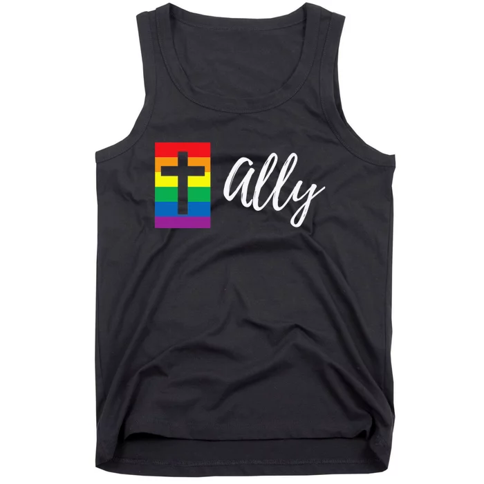 Christian LGBTQ Ally Rainbow Pride Flag Cross Tank Top