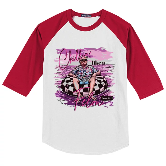 Chillin Like A Felon Retro Pink Summer Funny Trump 2024 Kids Colorblock Raglan Jersey