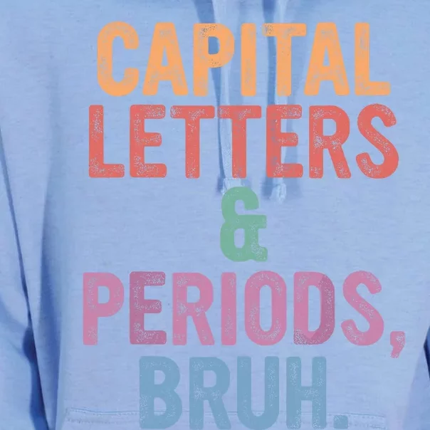 Capital Letters And Periods Bruh English Teacher Bruh Unisex Surf Hoodie