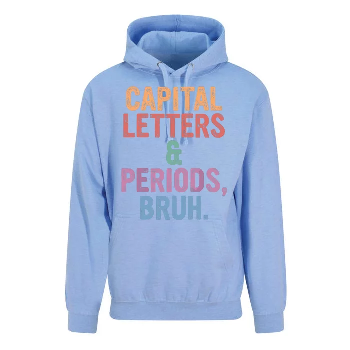 Capital Letters And Periods Bruh English Teacher Bruh Unisex Surf Hoodie