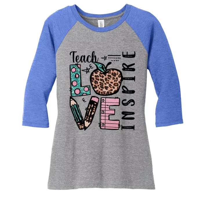 Cute Leopard Animal Print For Teacher Mom Teach Love Inspire Meaningful Gift Women's Tri-Blend 3/4-Sleeve Raglan Shirt