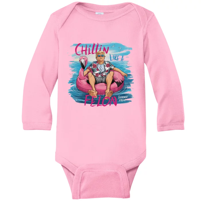 Chillin Like A Felon Trump 2024 Summer Humor Baby Long Sleeve Bodysuit