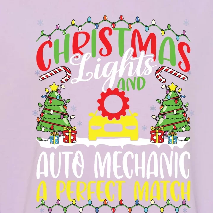 Christmas Light Auto Mechanic Xmas Auto Technician Christmas Garment-Dyed Sweatshirt