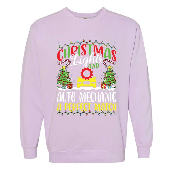 Christmas Light Auto Mechanic Xmas Auto Technician Christmas Garment-Dyed Sweatshirt