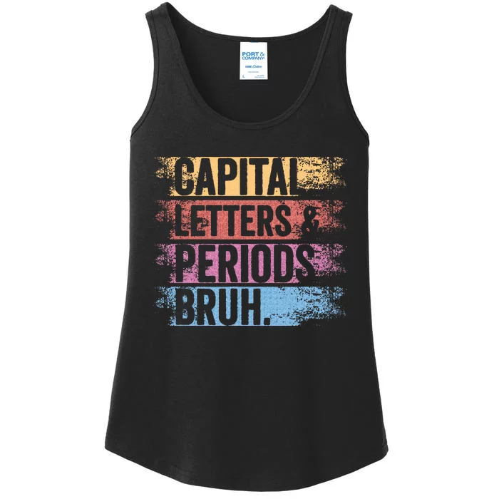 capital letters and periods bruh bruh teacher distressed Ladies Essential Tank