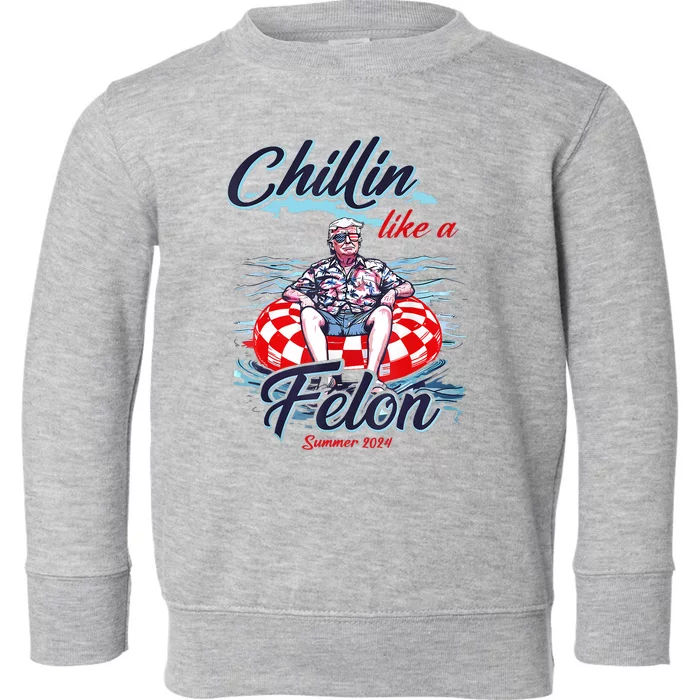 Chillin Like A Felon Retro Summer Pink Funny Trump 2024 Toddler Sweatshirt