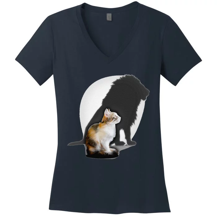 Cat Lion Artwork Cat Lover Tee Lion Women's V-Neck T-Shirt