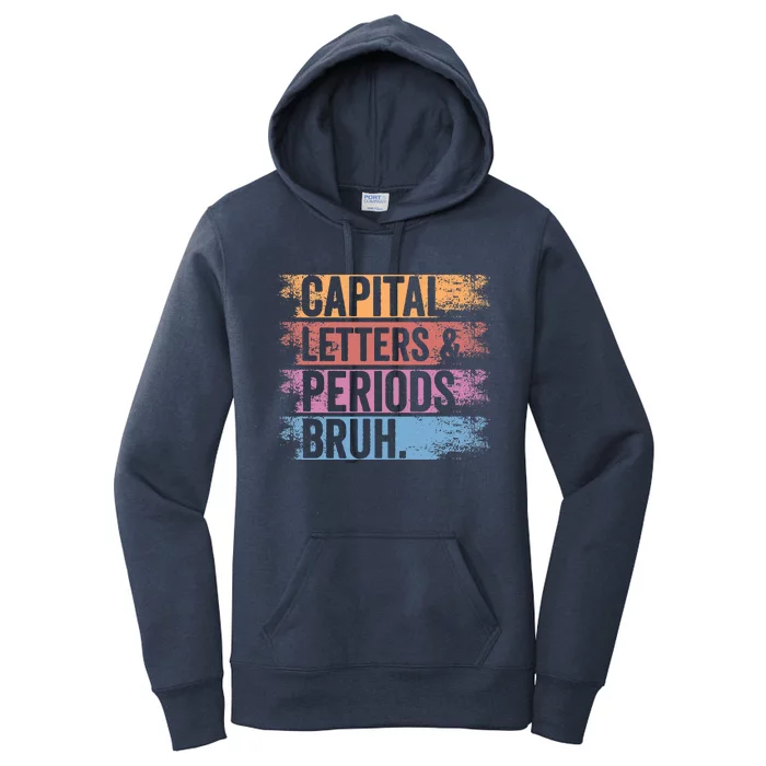 Capital Letters and Periods Bruh Bruh Teacher Distressed Women's Pullover Hoodie