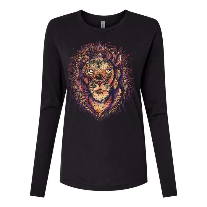 Colorful Lion Abstract Womens Cotton Relaxed Long Sleeve T-Shirt