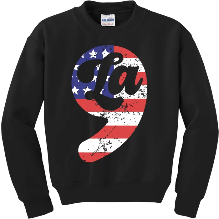 Comma La American Flag Kamala Harris Kids Sweatshirt