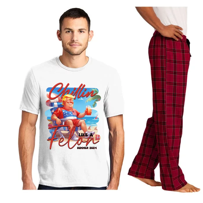 Chillin Like A Felon Funny Donald Trump Summer 2024 Patriotic 4th Of July Pajama Set