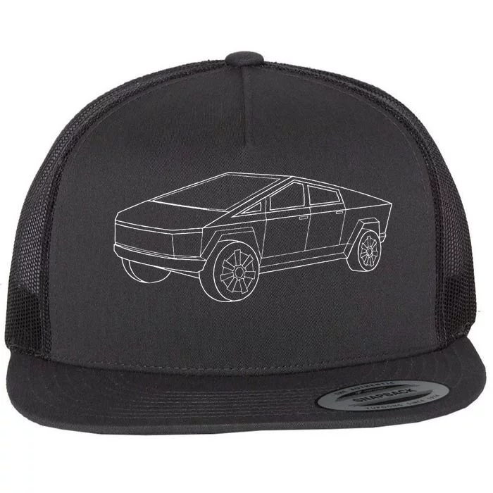 Cybertrucks Line Art Futuristic Truck Cyber Flat Bill Trucker Hat