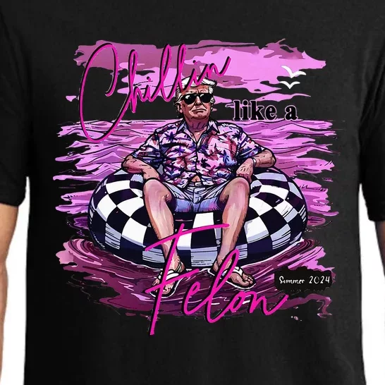 Chillin Like A Felon Retro Summer Pink Funny Trump 2024 Pajama Set