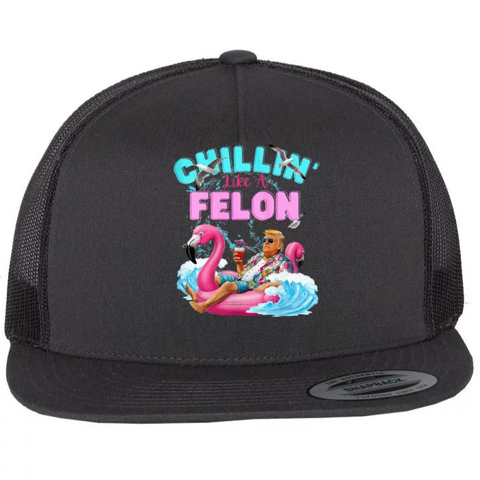 Chillin Like A Felon Summer Retro Pool Flat Bill Trucker Hat