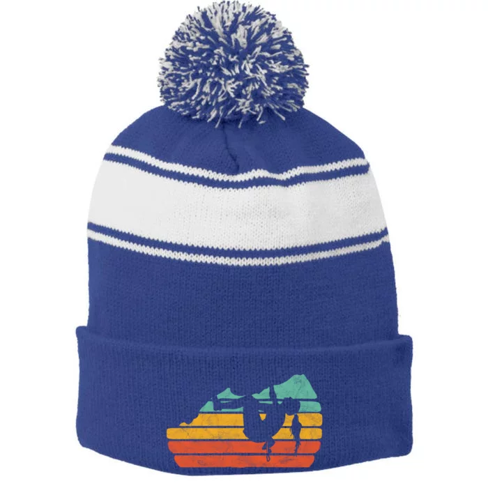 Climb Like A Girl Rock Climbing And Bouldering Retro Gift Stripe Pom Pom Beanie