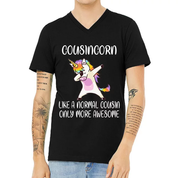 Cousincorn Like A Cousin Only Awesome Dabbing Unicorn V-Neck T-Shirt