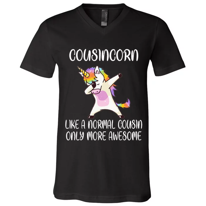 Cousincorn Like A Cousin Only Awesome Dabbing Unicorn V-Neck T-Shirt