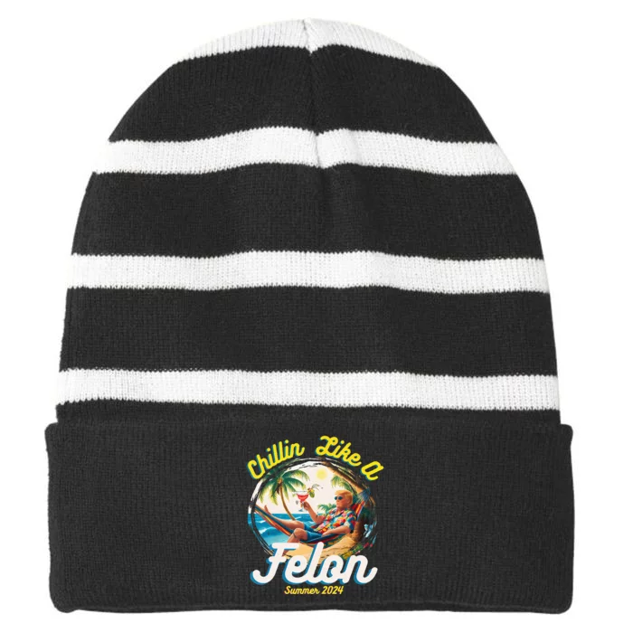 Chillin Like A Felon Trump 2024 Hawaiian Striped Beanie with Solid Band