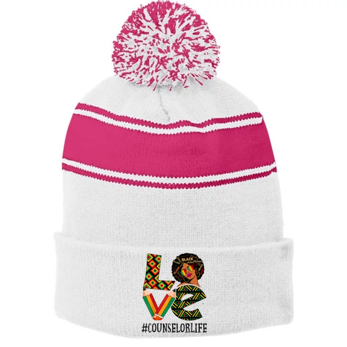 Counselor Love Afro African American Black History Month Stripe Pom Pom Beanie